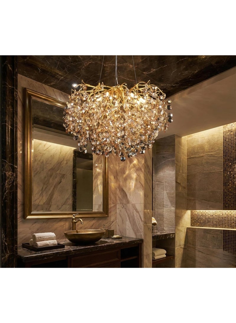 المفتاحة ثريا شجرة ذهبية كريستالية بقطر 800 مم مزودة بإضاءة LED - ثريا دائرية فاخرة لغرفة المعيشة، غرفة الطعام، غرفة النوم، وفوق الطاولة - مصباح سقف معلق عصري مزخرف - Image 2